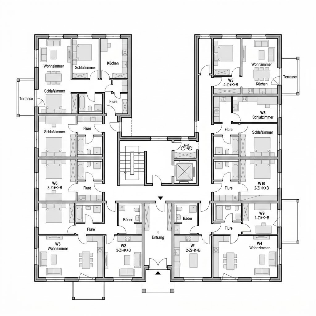 Grundriss Stadthaus 8 Wohneinheiten – 640 m² Mehrfamilienhaus mit 24 Zimmern