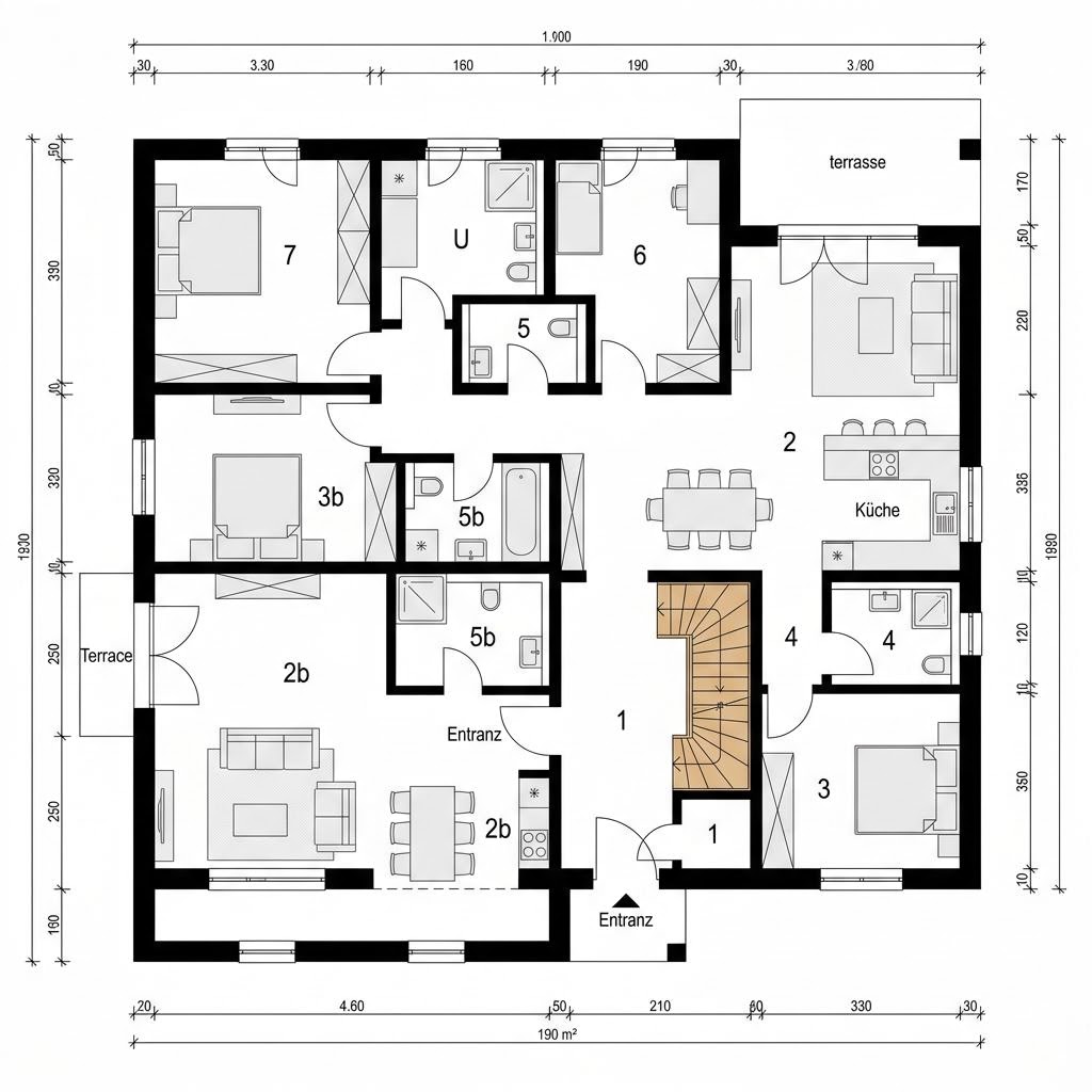 Grundriss O 190 Zweifamilienkonzept – 190 m² Mehrgenerationenhaus mit 7 Zimmern