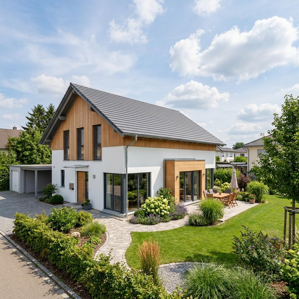 Holzhaus eco+Haus 158 von Beilharz Haus — energieeffizientes Familienhaus mit Satteldach