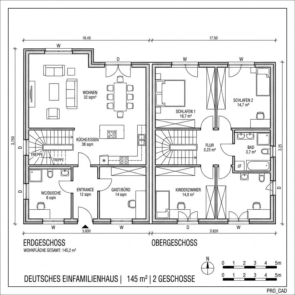 Grundriss Planungsbeispiel 145H10 von Bio-Solar-Haus — 145 m², 5 Zimmer