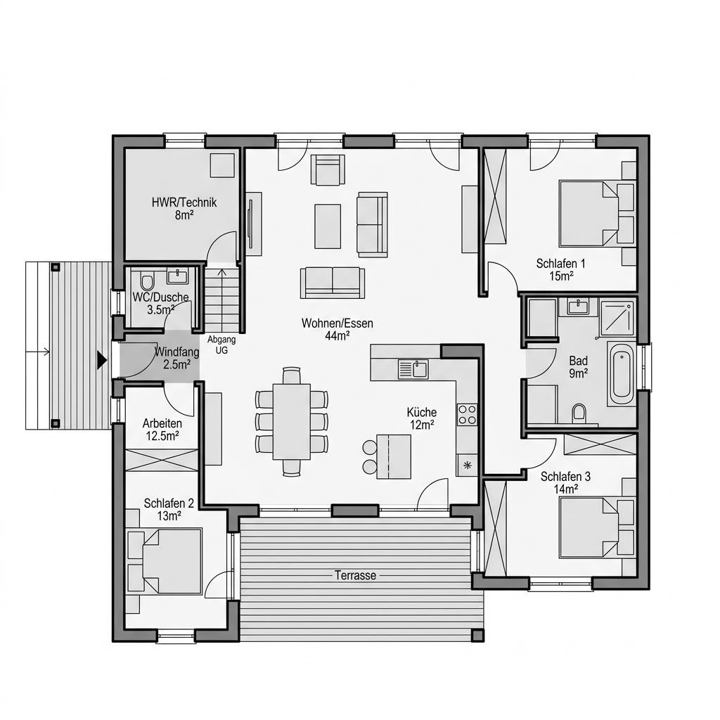 Grundriss Nyborg – 154 m² Schwedenhaus mit 5 Zimmern