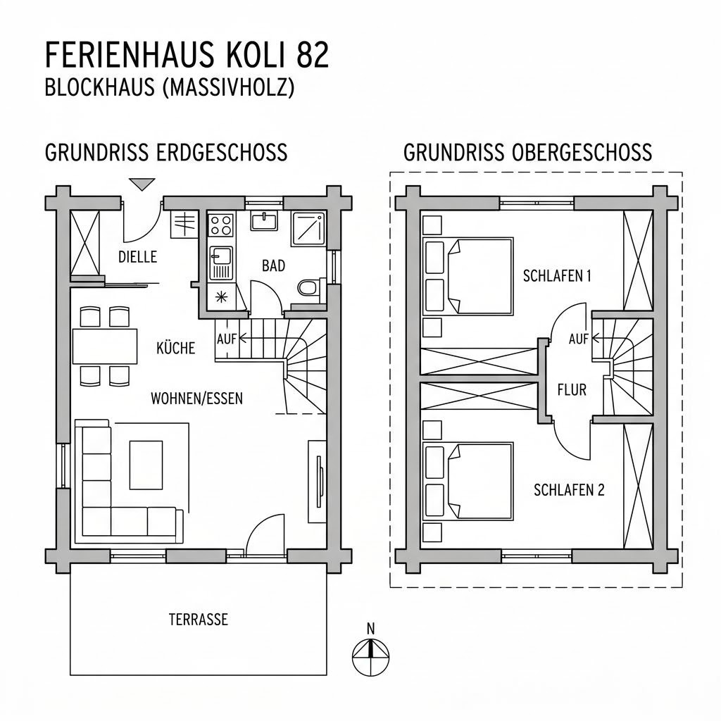 Grundriss Koli 82 – 82 m² Ferienhaus mit 4 Zimmern