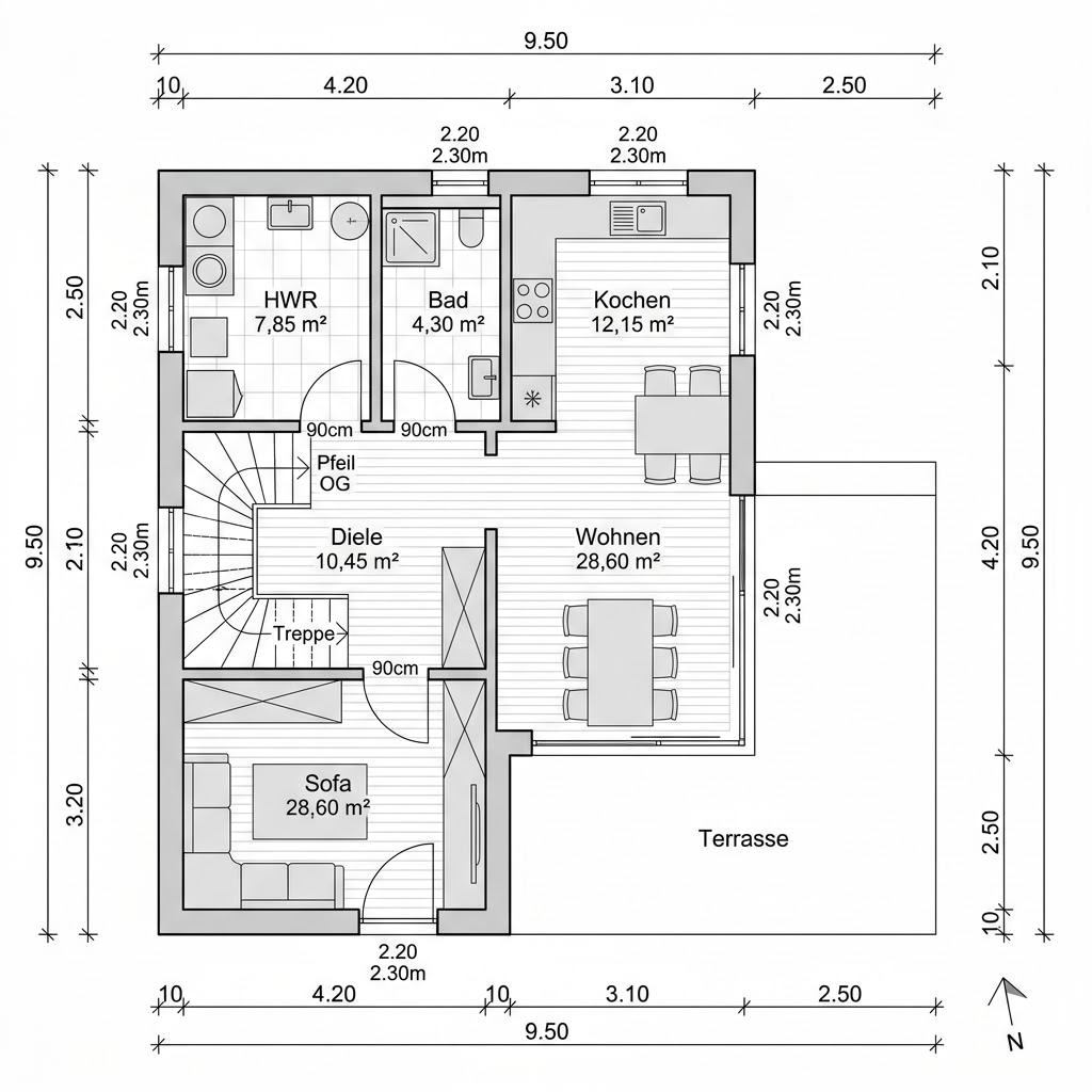 Grundriss Kubushaus Klima 152 – 152 m² Kubushaus mit 5 Zimmern