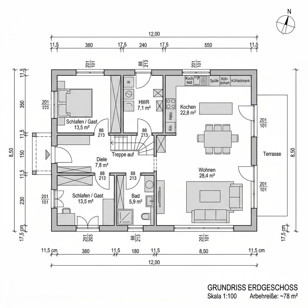 Grundriss Purea Tonne 138 von KAMPA — 138 m², 4 Zimmer