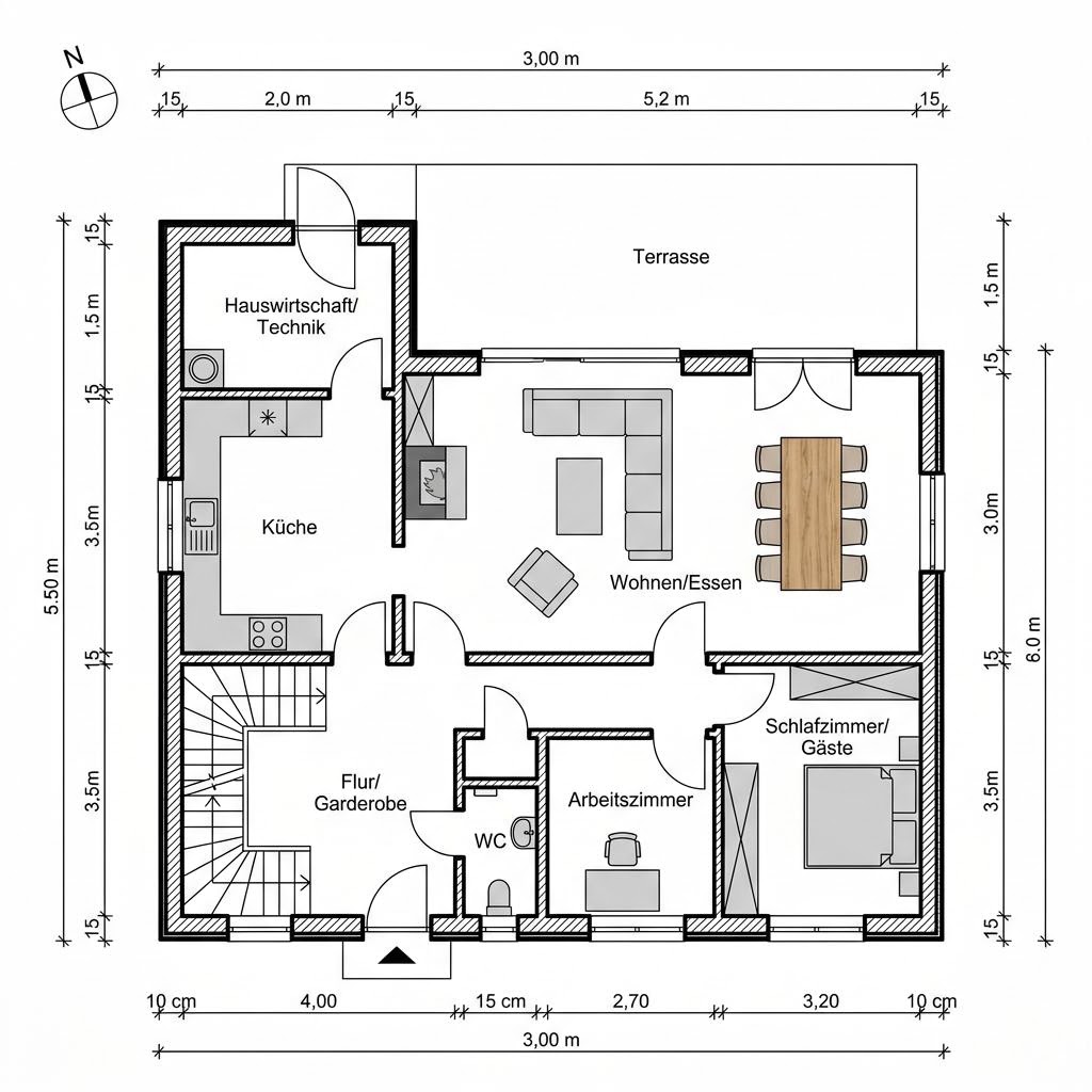 Grundriss Klassik 140 – 140 m² Fachwerkhaus mit 5 Zimmern
