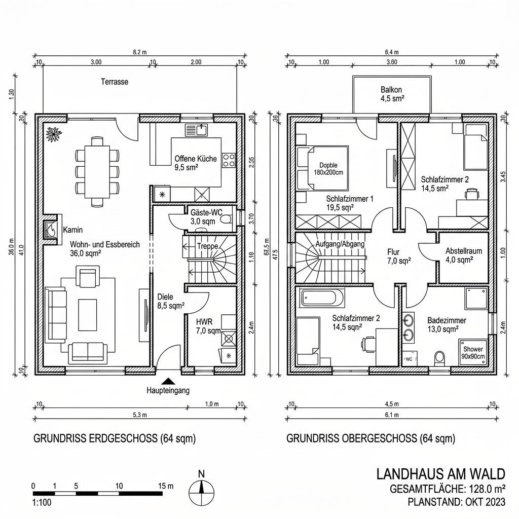 Grundriss Landhaus Birkenweg 128 Ausbau – 128 m² Landhaus mit 4 Zimmern