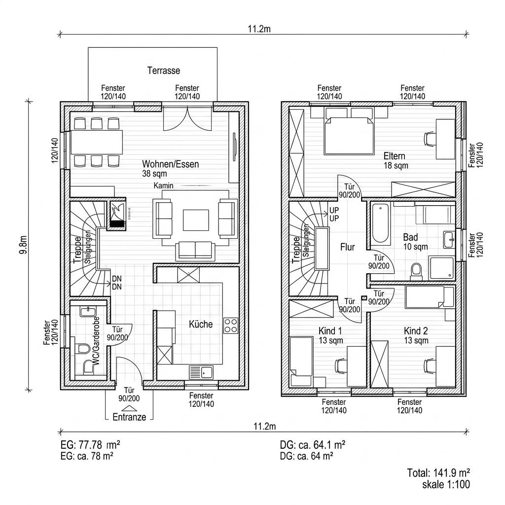 Grundriss Landhaus Rosenweg 142 – 142 m² Landhaus mit 5 Zimmern