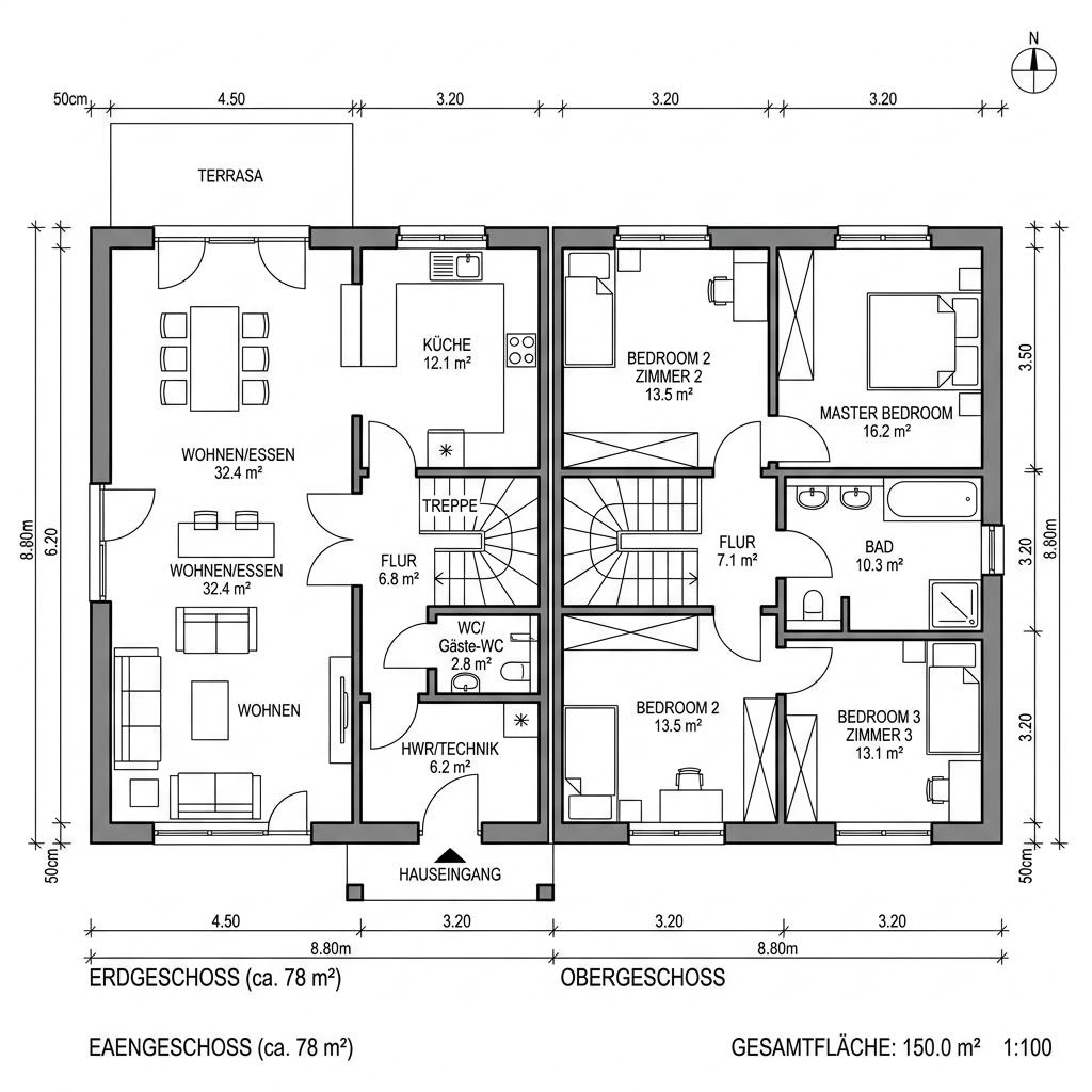 Grundriss Landhaus Hochgern 150 von Chiemgauer Holzhaus — 150 m², 5 Zimmer
