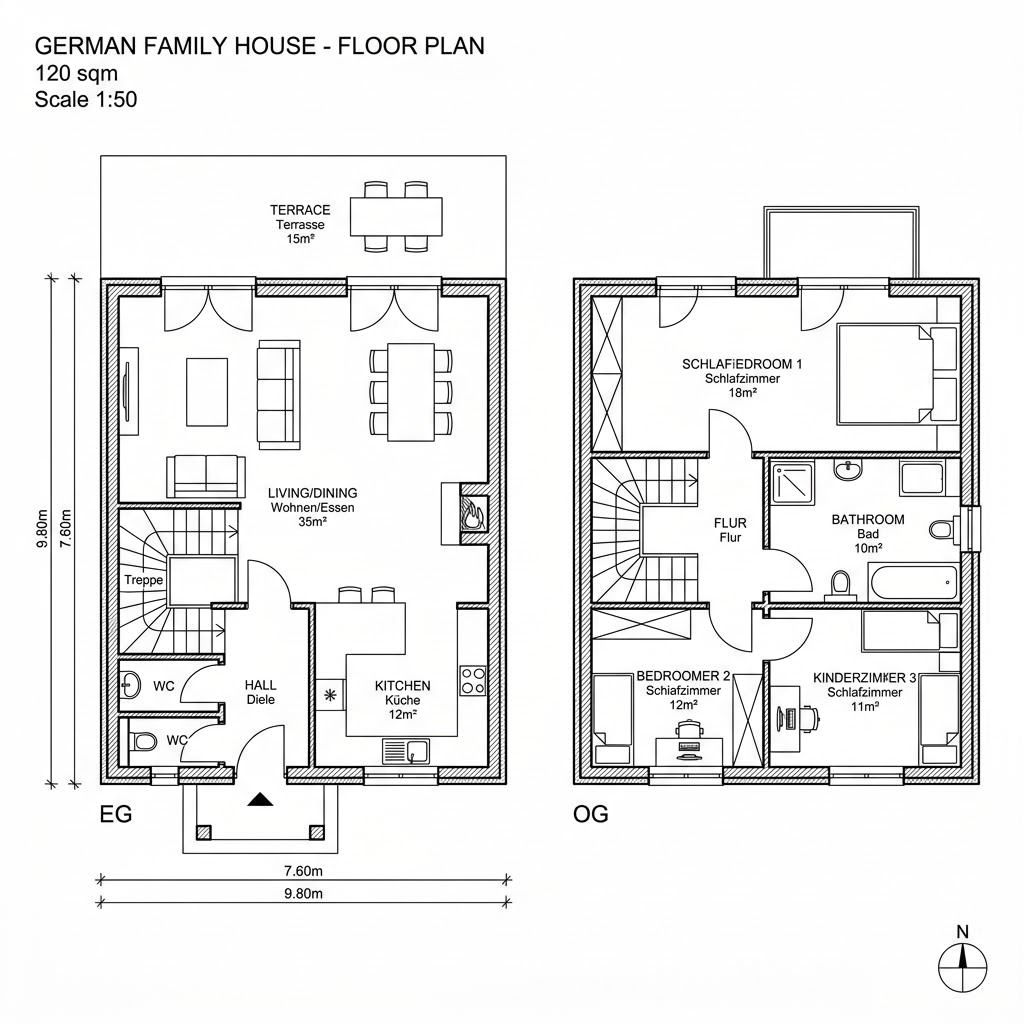 Grundriss Landhaus Kampenwand 120 – 120 m² Landhaus mit 4 Zimmern