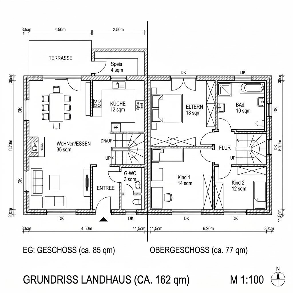 Grundriss Landhaus Lexington 162 – 162 m² Landhaus mit 6 Zimmern