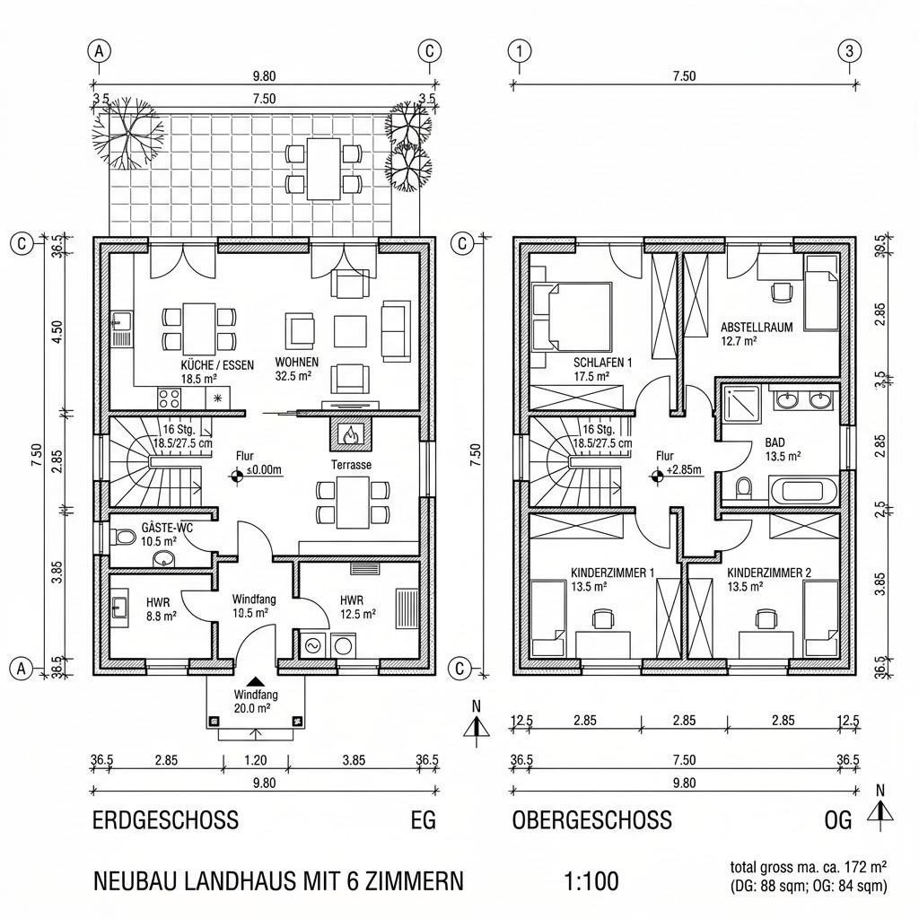 Grundriss Landhaus Mansarde 172 – 172 m² Landhaus mit 6 Zimmern