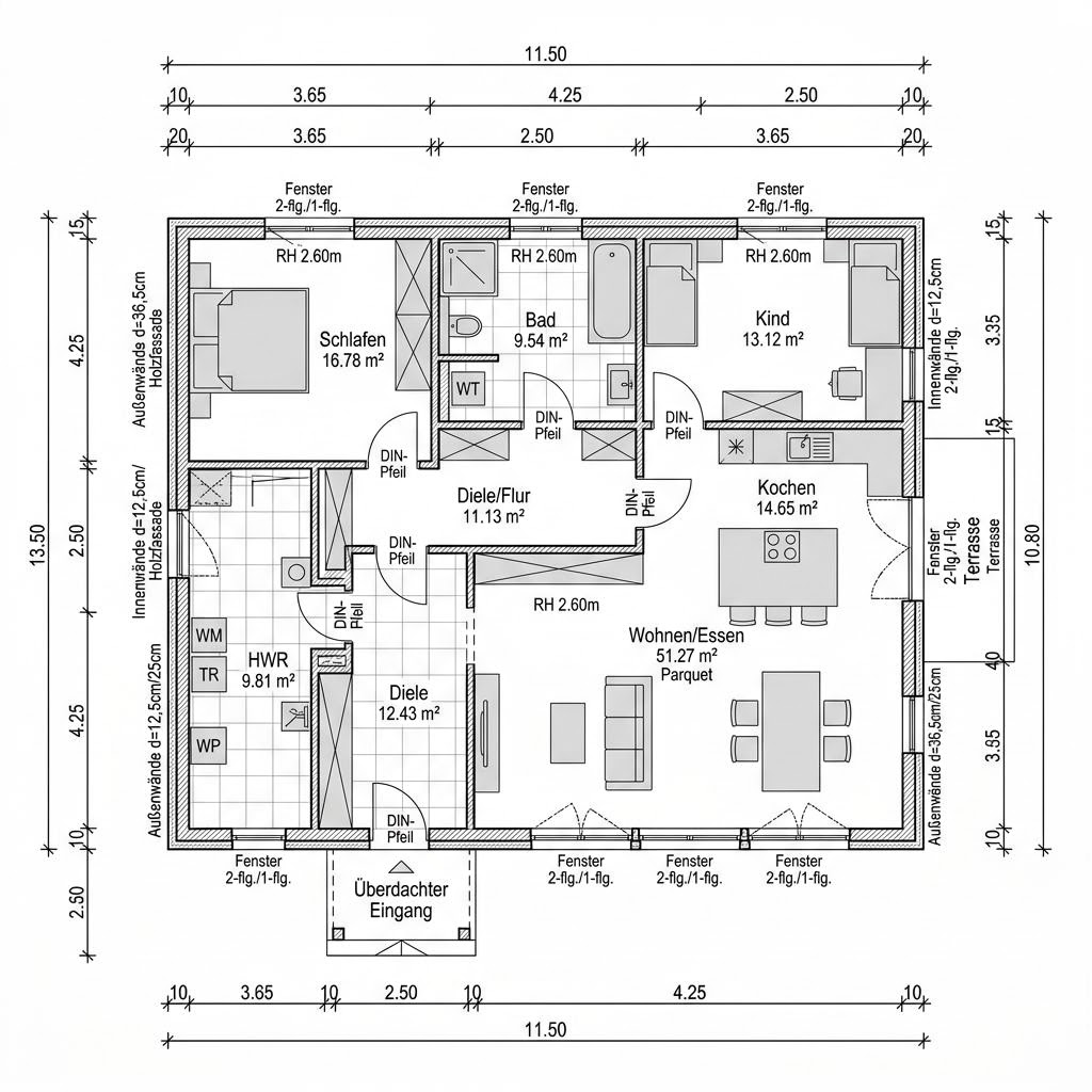 Grundriss Blockhaus Alaska 146 – 146 m² Holzhaus mit 5 Zimmern