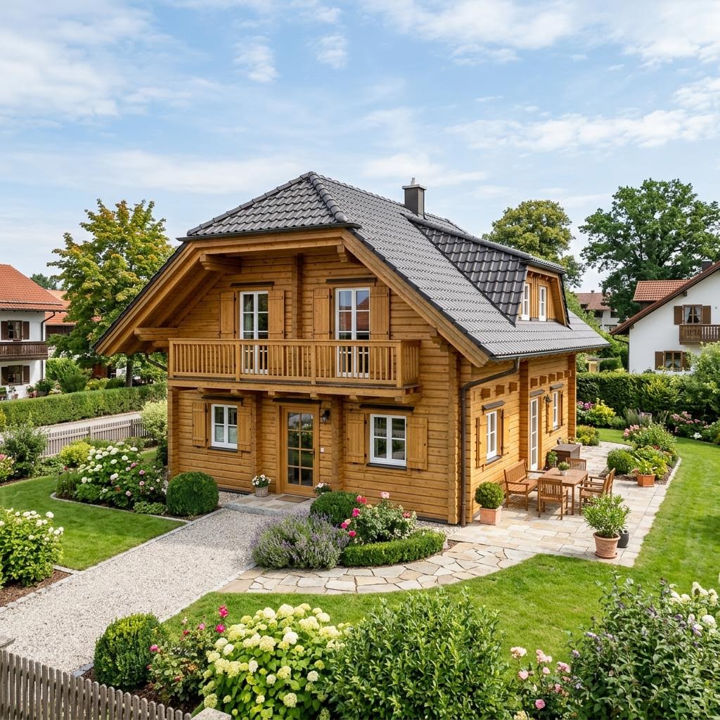 Blockhaus Saga 152 von Léonwood Holz-Blockhaus mit Krüppelwalmdach — Massivholzhaus mit 152 m²