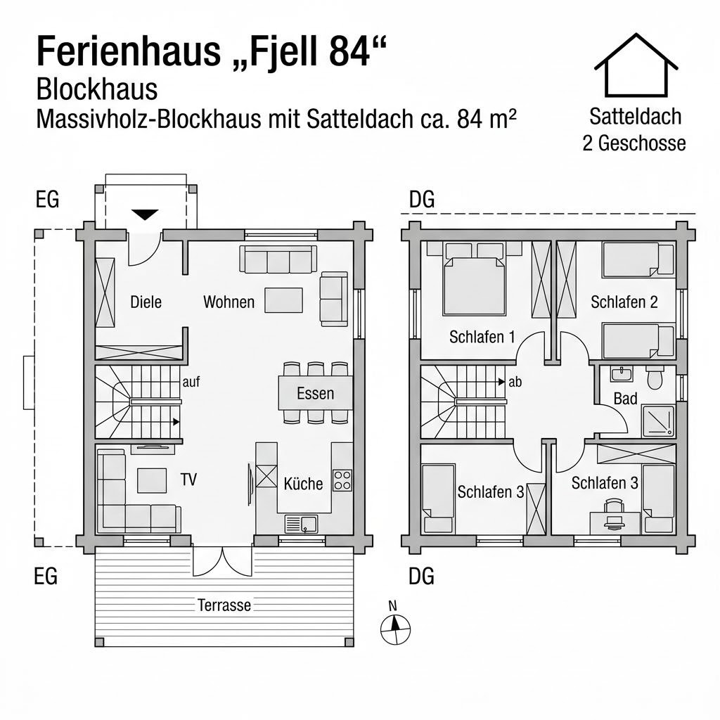 Grundriss Fjell 84 von LéonWood — 84 m², 4 Zimmer