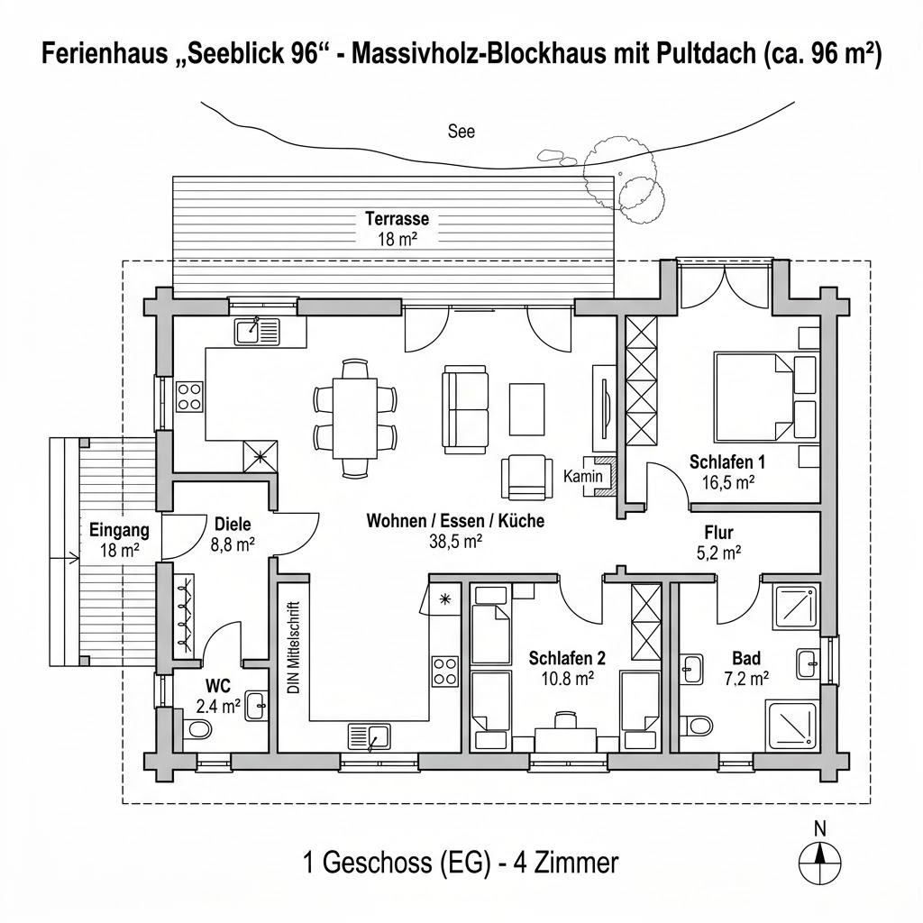 Grundriss Seeblick 96 – 96 m² Ferienhaus mit 4 Zimmern