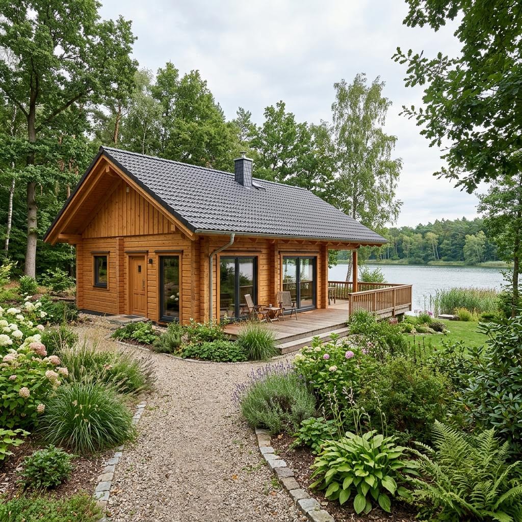 Ferienhaus Waldsee 52 von LéonWood als Blockhaus-Bausatz aus Polarholz mit Satteldach