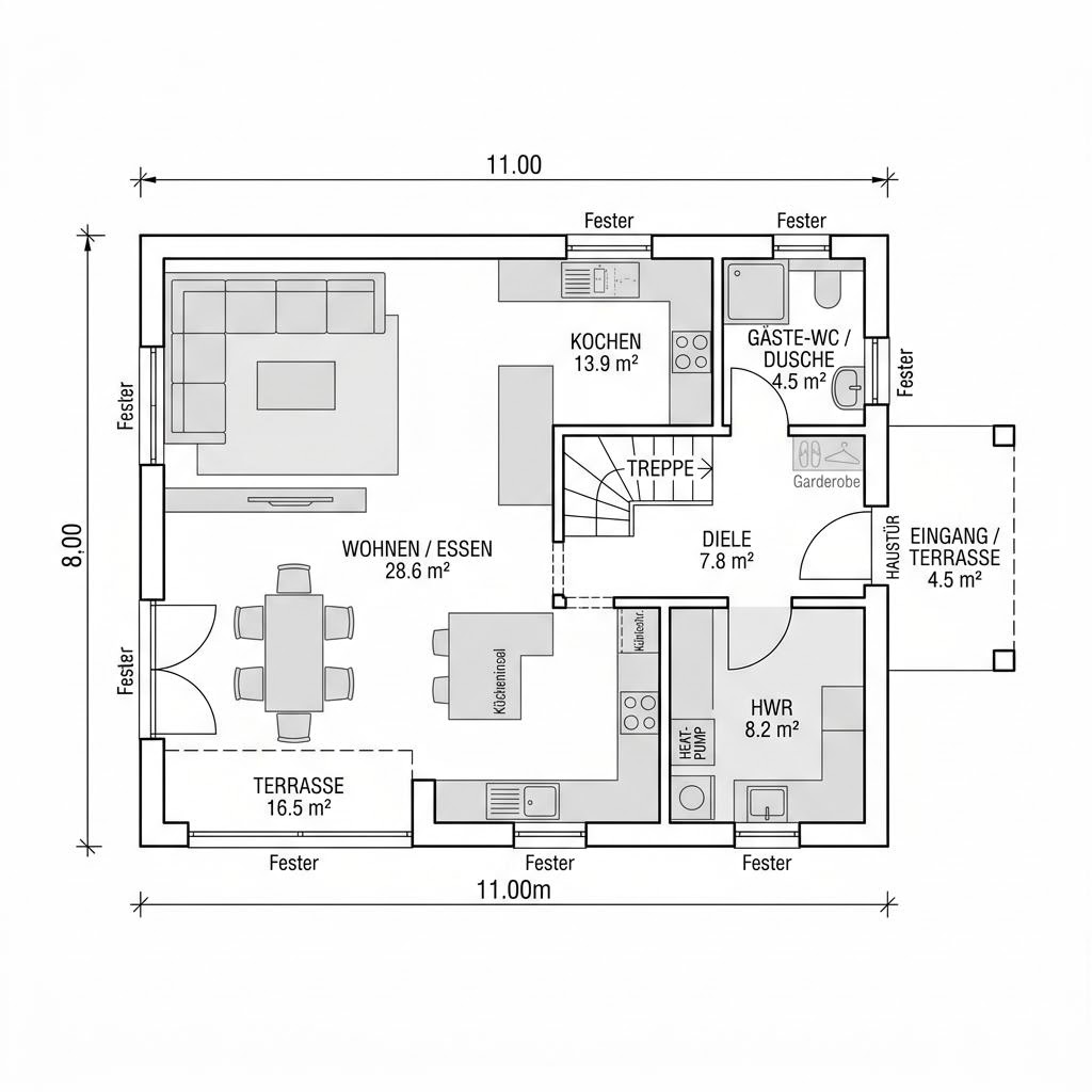 Grundriss Kubushaus Solution 140 – 140 m² Kubushaus mit 4 Zimmern
