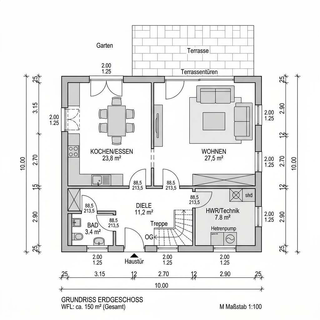 Grundriss Kubushaus Cube 150 – 150 m² Kubushaus mit 4 Zimmern