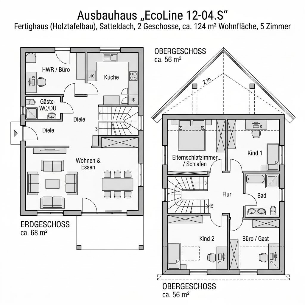 Grundriss EcoLine 12-04.S von massa haus — 124 m², 5 Zimmer