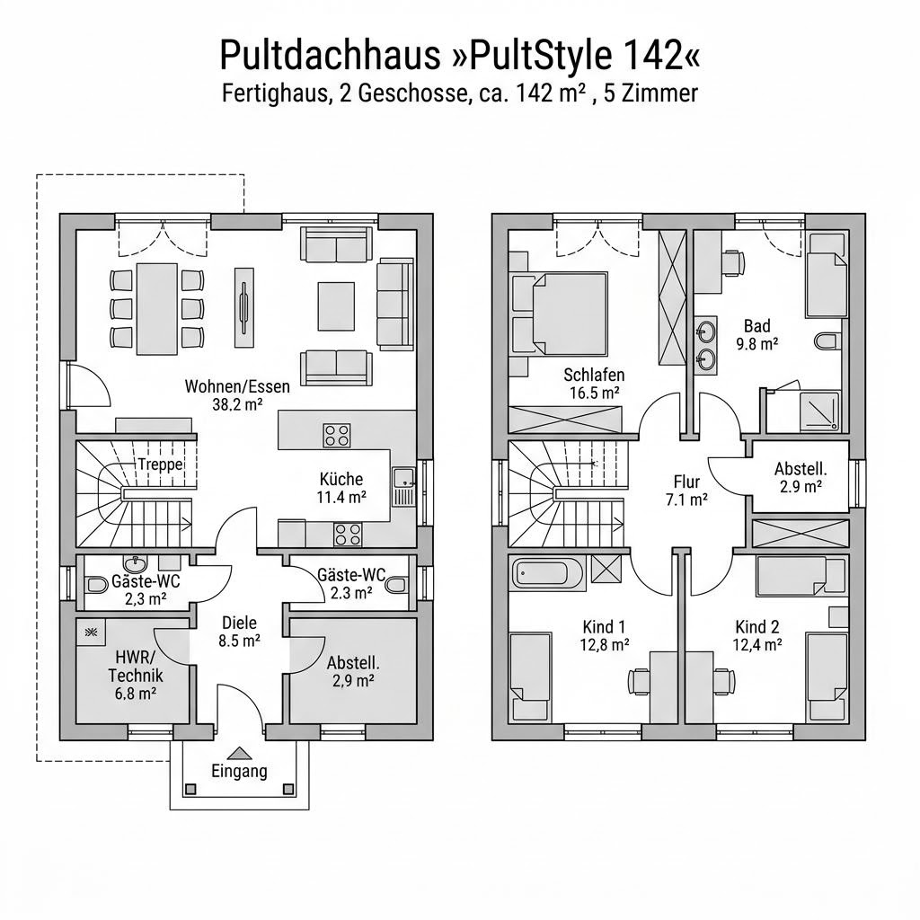 Grundriss PultStyle 142 von massa haus — 142 m², 5 Zimmer