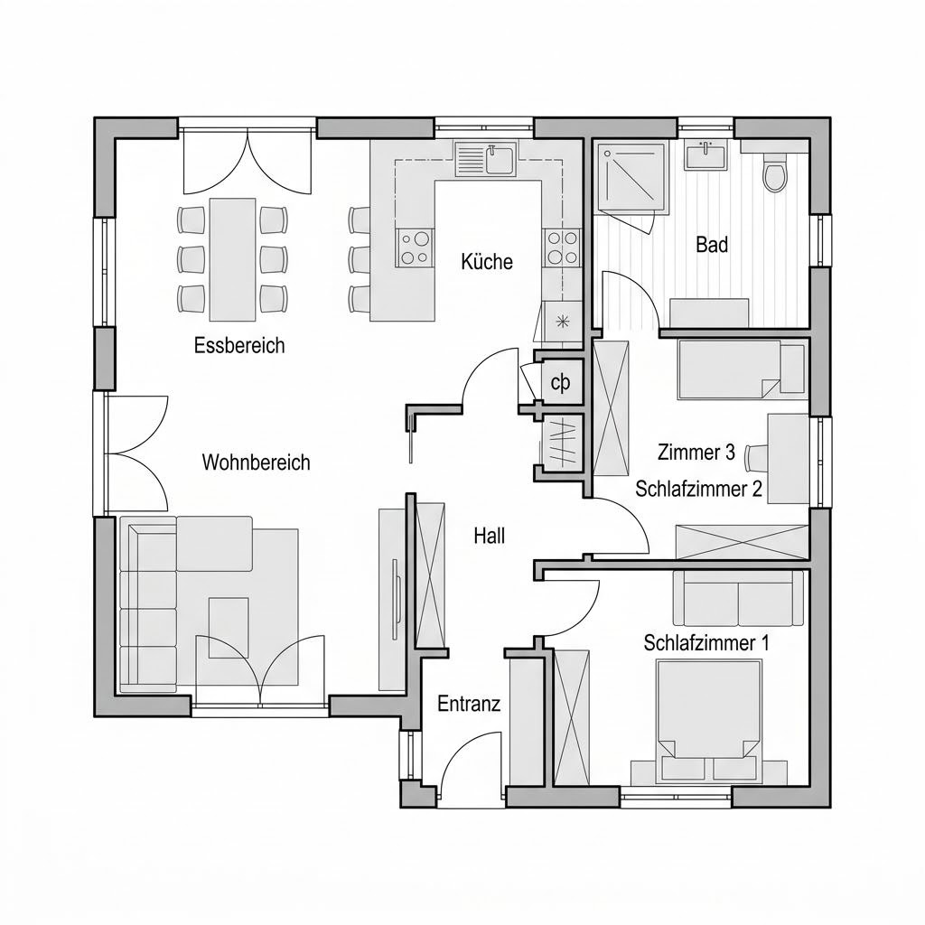 Grundriss ECO C Familie – 90 m² Modulhaus mit 4 Zimmern