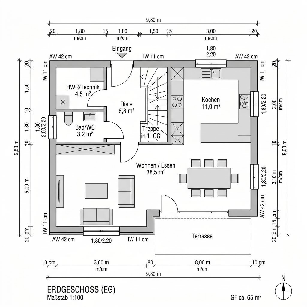 Grundriss Kubushaus Cube 130 – 130 m² Kubushaus mit 4 Zimmern
