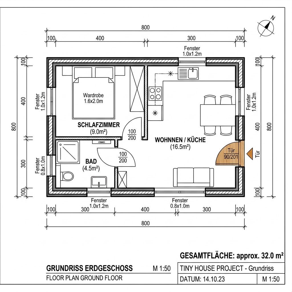 Grundriss McTiny Garden von McCube — 32 m², 2 Zimmer
