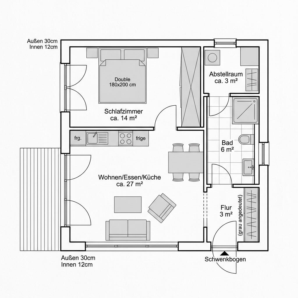 Grundriss Serie C3 von McCube — 56 m², 2 Zimmer