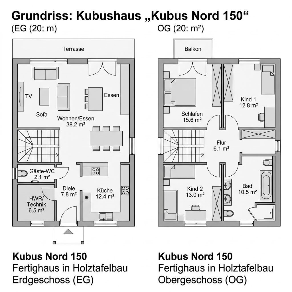 Grundriss Kubus Nord 150 von Meisterstück-HAUS — 150 m², 5 Zimmer