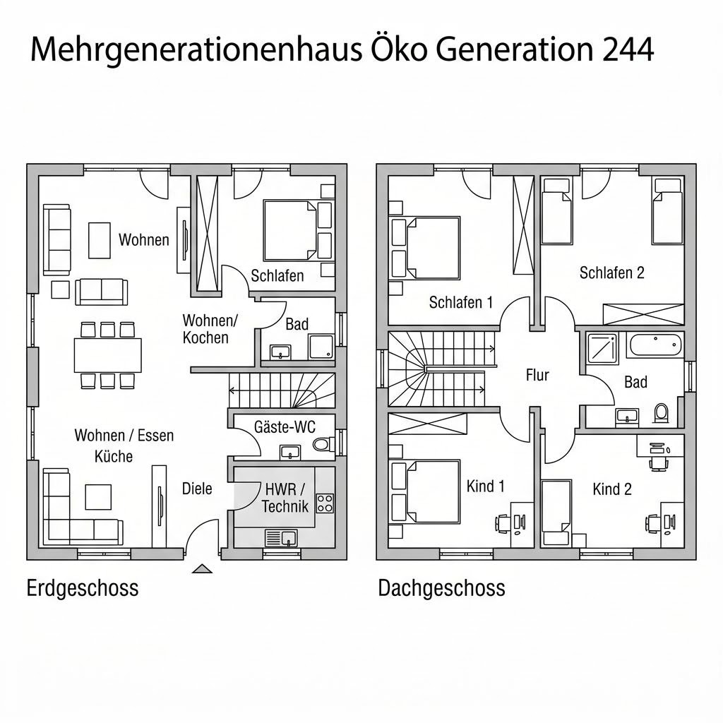 Grundriss Mehrgenerationenhaus Öko Generation 244 – 244 m² Mehrgenerationenhaus mit 9 Zimmern