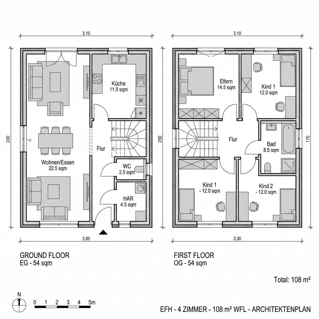 Grundriss COMMOD Modul Family 108 von Commod-Haus — 108 m², 4 Zimmer