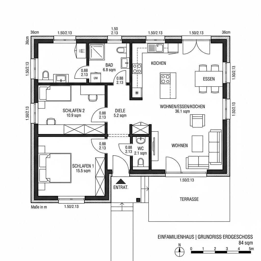 Grundriss COMMOD Modul Family 84 von Commod-Haus — 84 m², 3 Zimmer