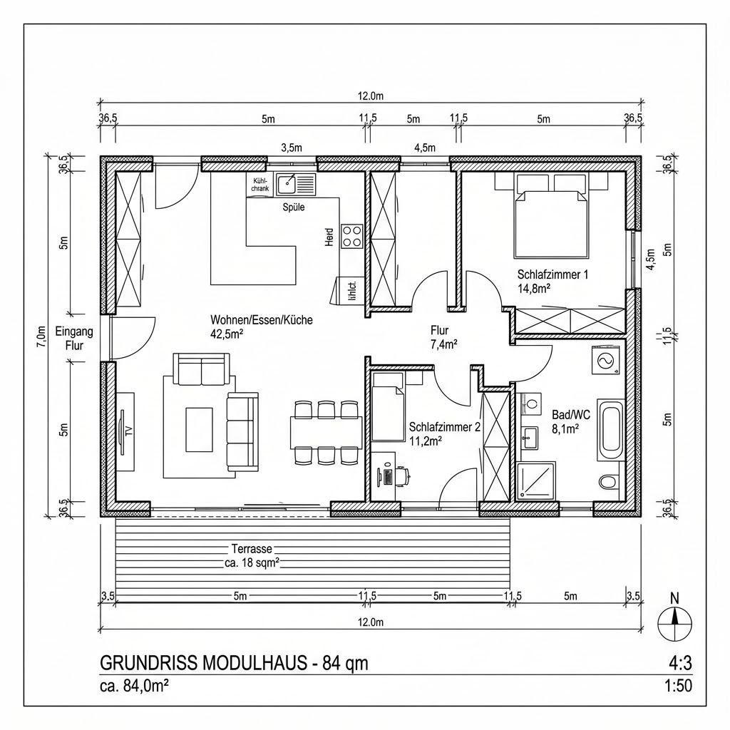 Grundriss COMMOD Modul Living 84 von Commod-Haus — 84 m², 3 Zimmer