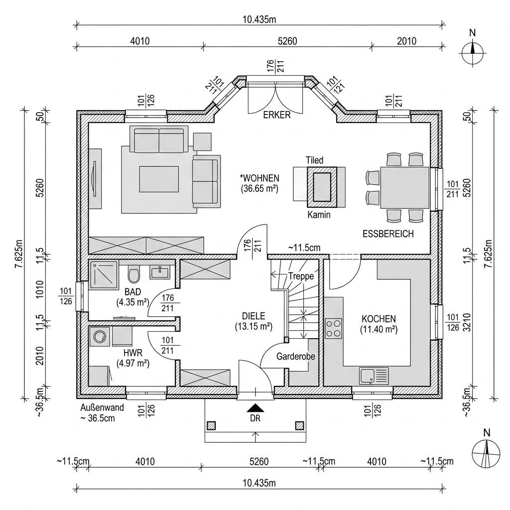 Grundriss Kapitänshaus Dithmarschen 122 – 122 m² Kapitänshaus mit 4 Zimmern