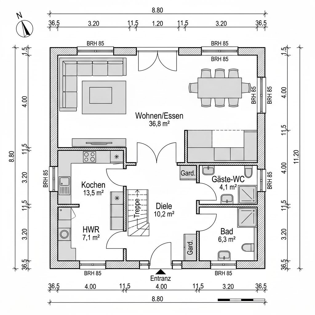 Grundriss Kapitänshaus Emden 135 – 135 m² Kapitänshaus mit 5 Zimmern