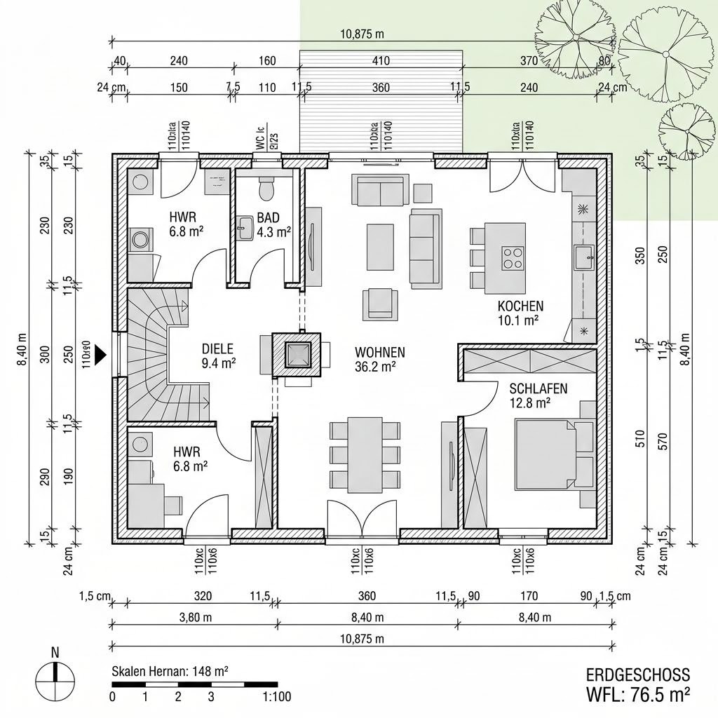 Grundriss Kapitänshaus Norderney 148 – 148 m² Kapitänshaus mit 5 Zimmern