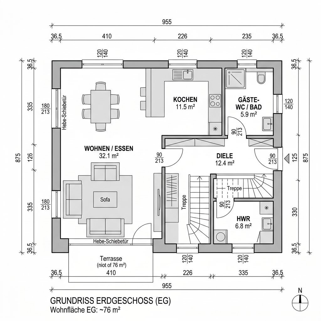 Grundriss Kapitänshaus Sylt 142 – 142 m² Kapitänshaus mit 5 Zimmern