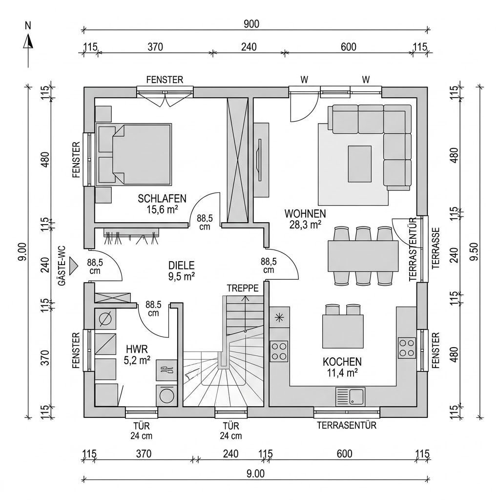 Grundriss Kapitänshaus Wangerooge 138 – 138 m² Kapitänshaus mit 5 Zimmern