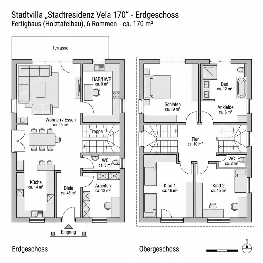 Grundriss Stadtresidenz Vela 170 – 170 m² Stadtvilla mit 6 Zimmern