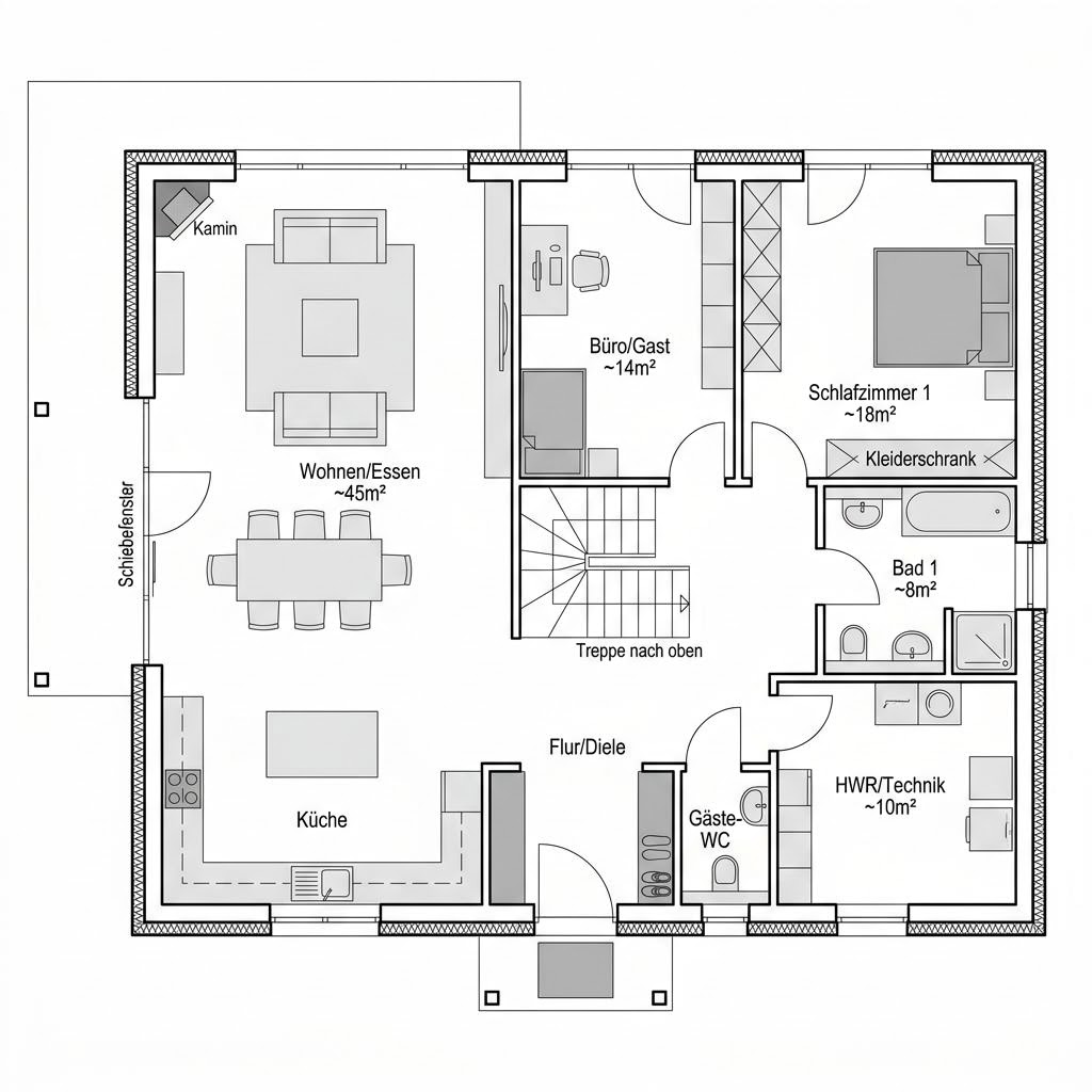 Grundriss Vita 128 – 128 m² Ausbauhaus mit 5 Zimmern