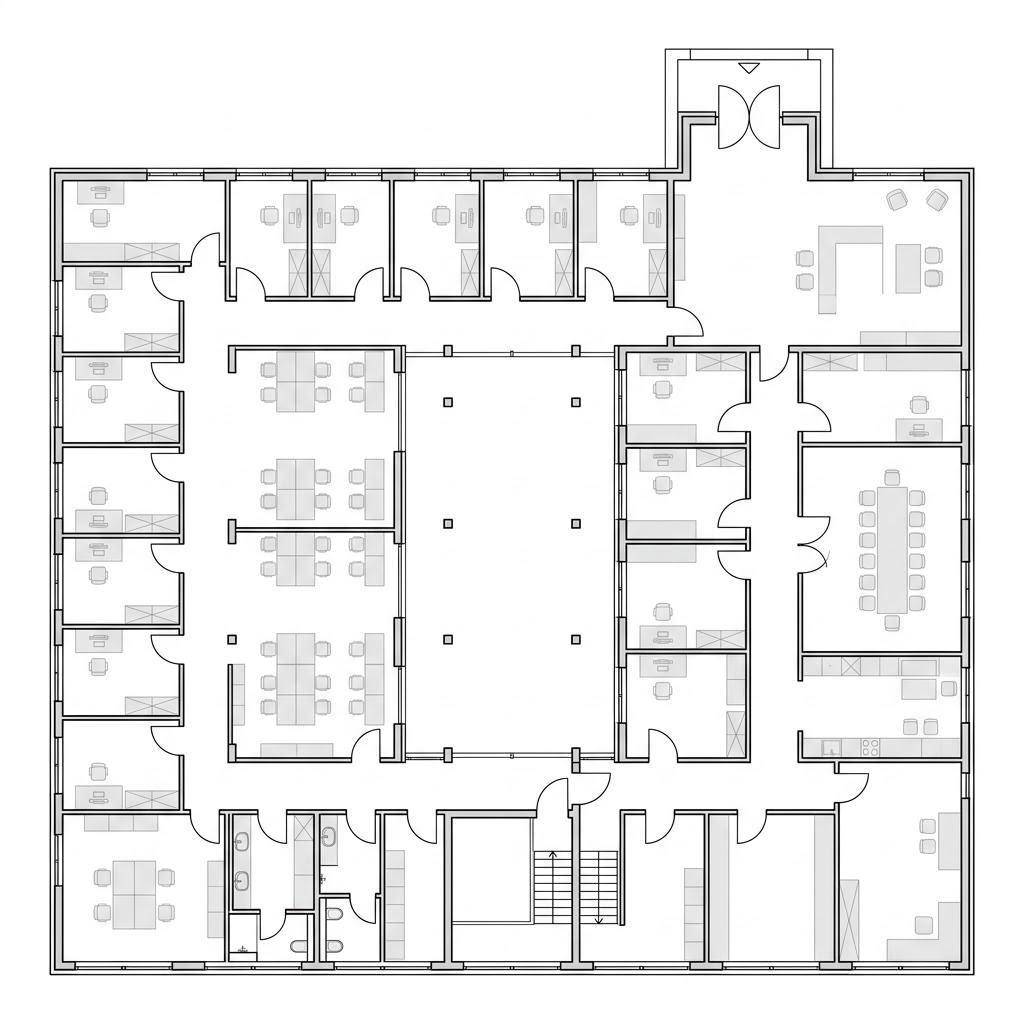 Grundriss Bürogebäude Vital-Businessgebäude – 2000 m² Gewerbe mit 30 Zimmern