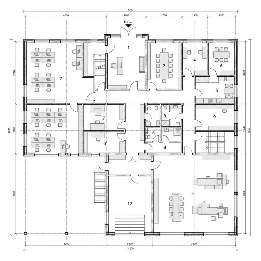 Grundriss Kindergarten Vital-Businessgebäude – 1200 m² Gewerbe mit 12 Zimmern