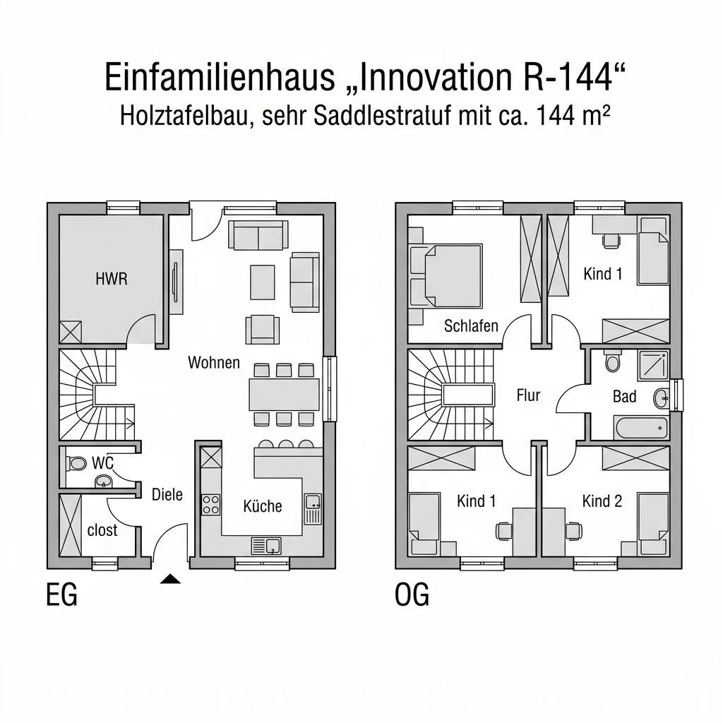 Grundriss Innovation R-144 von RENSCH-HAUS — 144 m², 5 Zimmer