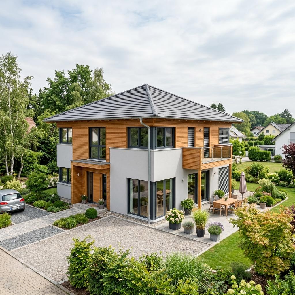 Einfamilienhaus Life & Style 155 von RENSCH-HAUS als Fertighaus mit Zeltdach und Luftraum
