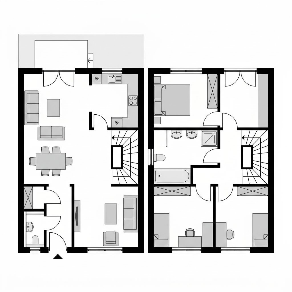 Grundriss Reihenmittelhaus Innovation R118 – 118 m² Reihenhaus mit 4 Zimmern