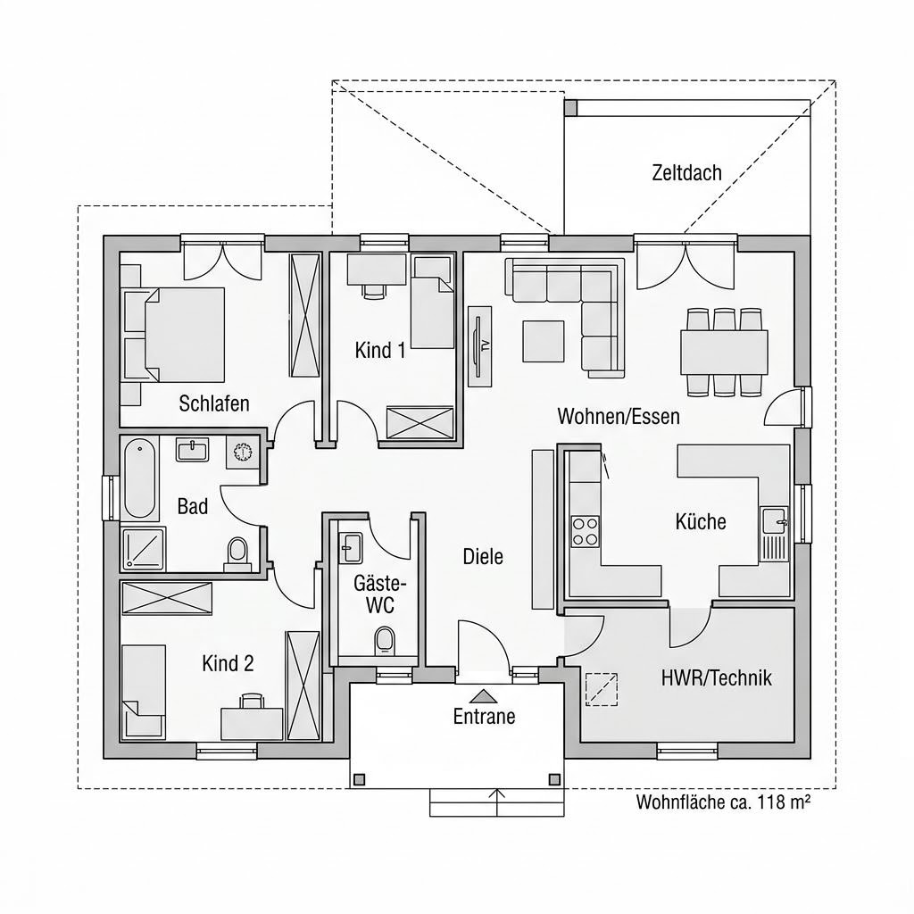 Grundriss Küstenwind 118 von ScanHaus Marlow — 118 m², 4 Zimmer
