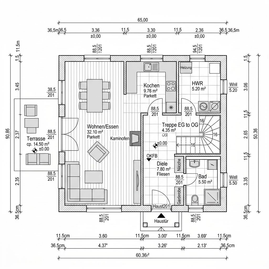Grundriss Kapitänshaus Fehmarn 120 – 120 m² Kapitänshaus mit 4 Zimmern