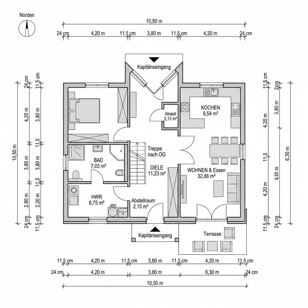 Grundriss Kapitänshaus Rostock 124 – 124 m² Kapitänshaus mit 4 Zimmern