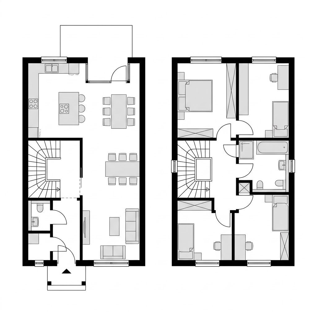 Grundriss Reihenmittelhaus Nordic R104 – 104 m² Reihenhaus mit 4 Zimmern
