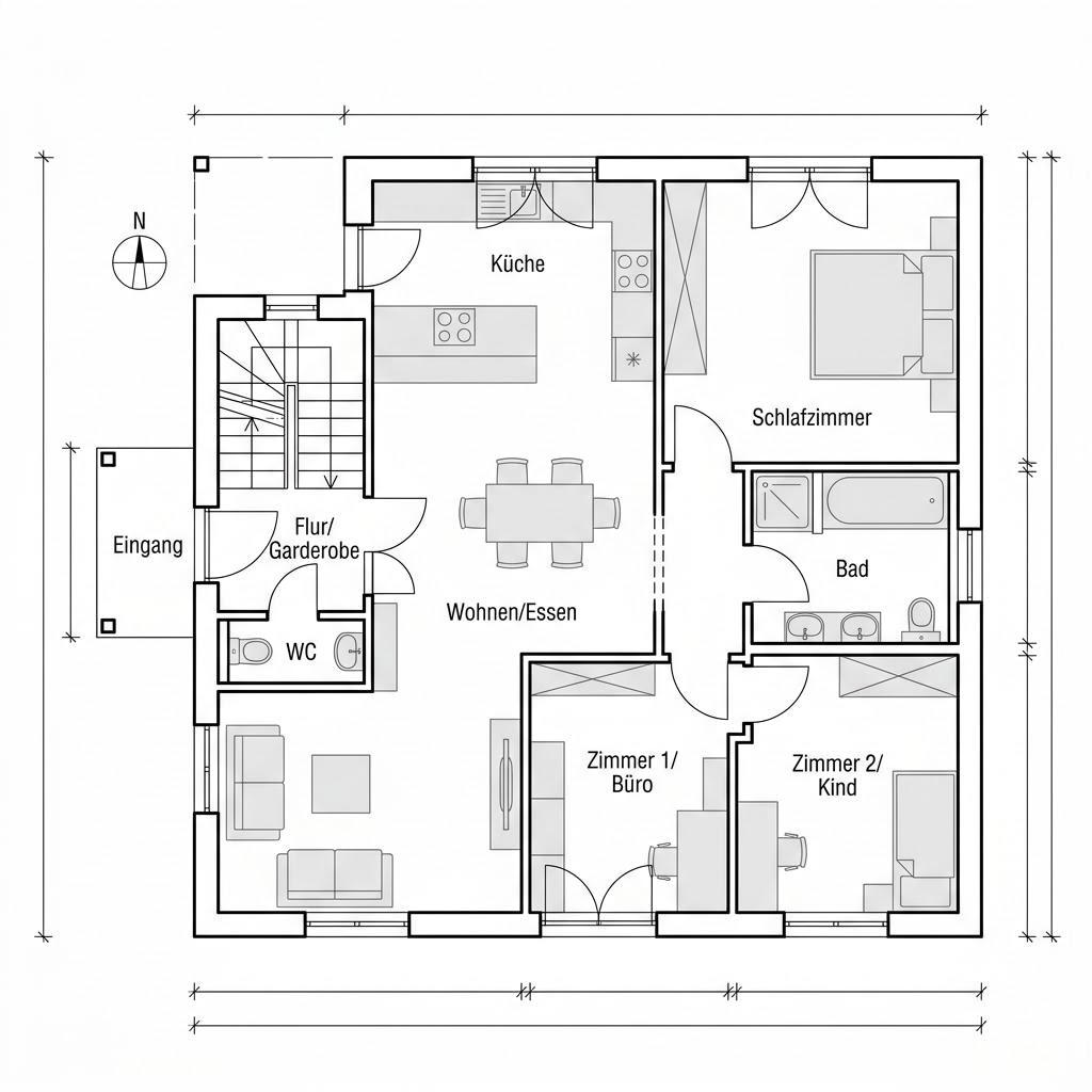 Grundriss SHA 1 – 120 m² Ausbauhaus mit 4 Zimmern